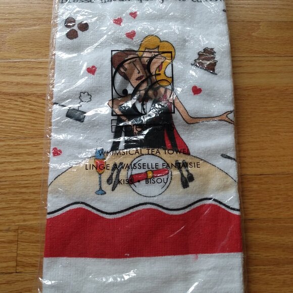 Funny Kitchen Tea Towel Avon 2007 "I Kiss Better Than I Cook" NIP Unopened NEW - Picture 2 of 6
